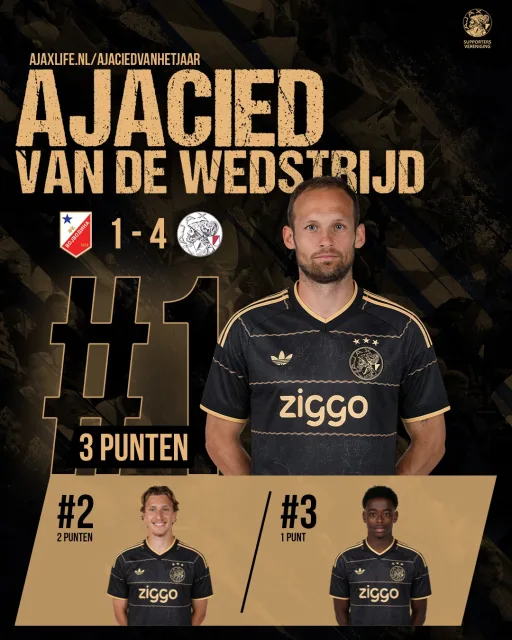 Jullie stemden Blind bij zijn rentree gelijk tot Ajacied van de Wedstrijd. Godts komt op de tweede plek, terwijl Abdalla een puntje pakt. 🏆 #ajax #vojaja